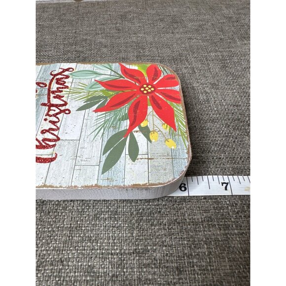 Christmas Mason Jar Wooden Decor Rustic Farmhouse Poinsettia Design & Twine Bow - Picture 2 of 3